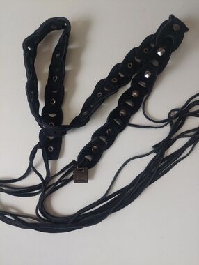 VTG Y2K Mudd Suede Belt chain link whip belt with grommets and fringe